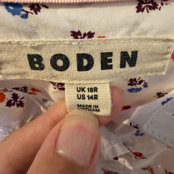 Boden White Floral Button Down Shirt - Size 14R - Picture 4 of 4